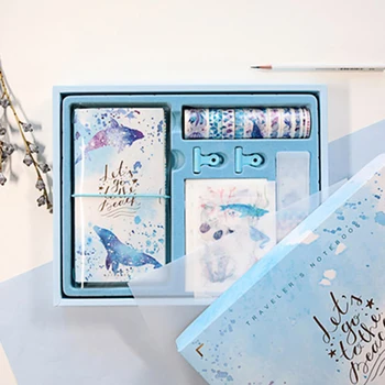 

Stationery Journal Notebook Set Student Planner Stickers Tape Gift Box Clips