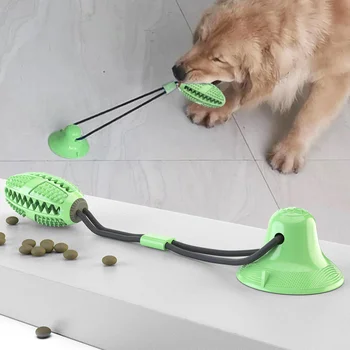 

Pet Dog Toys Tug Push Ball With Food Container Bowl Dispenser Biting Silicon Suction Cup Leaking Food Cleaning Tooth Toothbrush