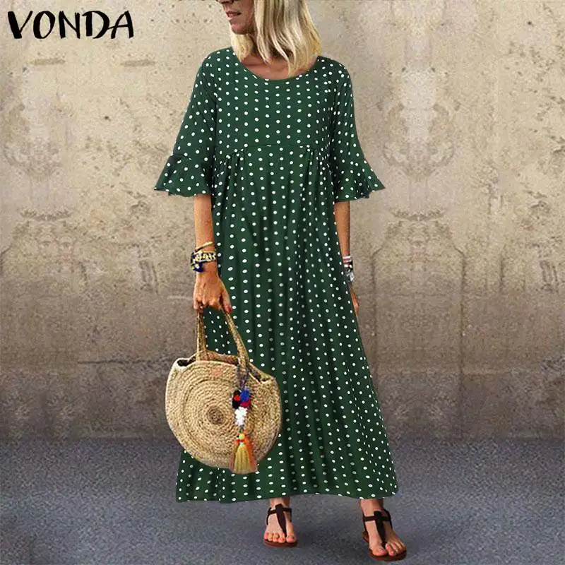 Осеннее платье, VONDA в горошек, винтажный комбинезон, летнее платье, Пляжное Платье, женское вечернее платье, женский сексуальный сарафан