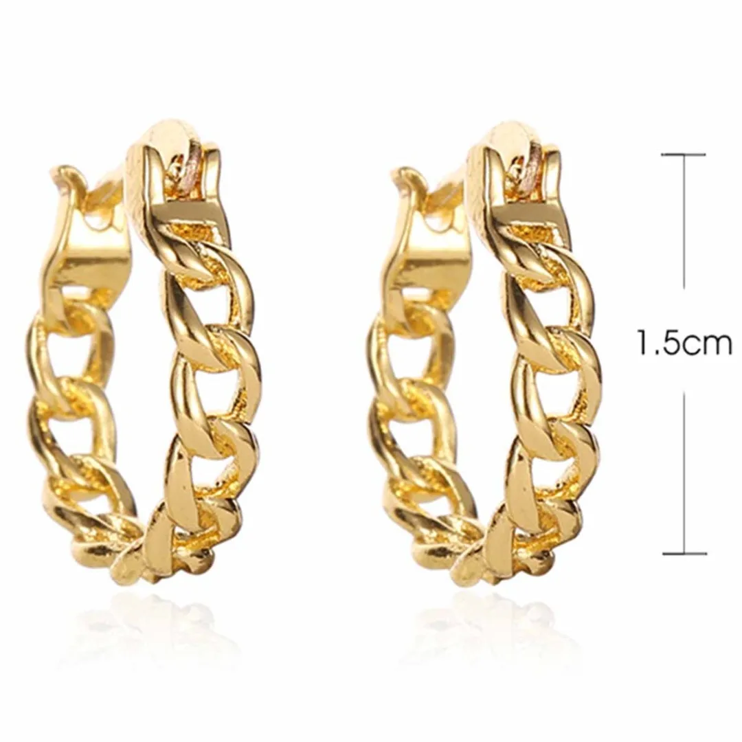 Punk Style Geometric Gold Hoop Earring For Women Vintage Charm Curb Chain Ear Loop Hollow Link Chain Huggie Hoop Earring Jewelry