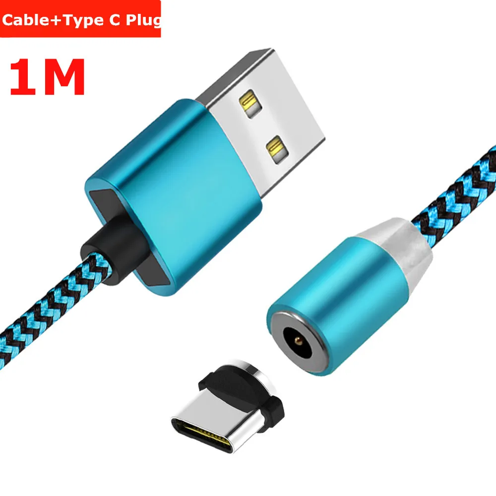 1M Mint TypeC Cable НИСИ 1 м 2 м светодиодный магнитный кабель type C для huawei Mate10/20/30/P10/P20 Pro samsung S9/S8 Xiaomi Mi6 круглый USB C нейлоновый зарядный кабель - Цвет: 1M Mint TypeC Cable