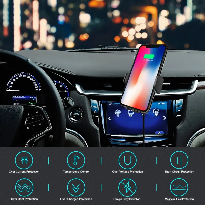 10W Qi Wireless Car Charger Phone Holder Fast Charging Automatic Clamping Car Mount For iPhone XS XR X 8 Samsung S10 S9 S8