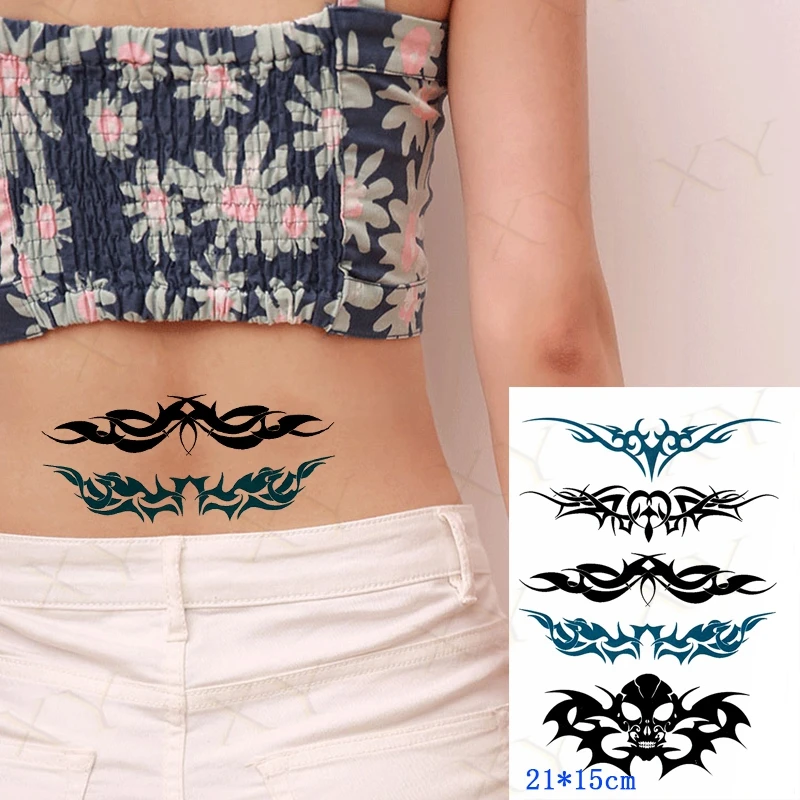 Waterdichte Tijdelijke Tattoo Sticker Zwarte Streep Bar Lijn Fire Phoenix Bird Fake Flash Tatoo Terug Been Buik Arm Voor Mannen vrouwen