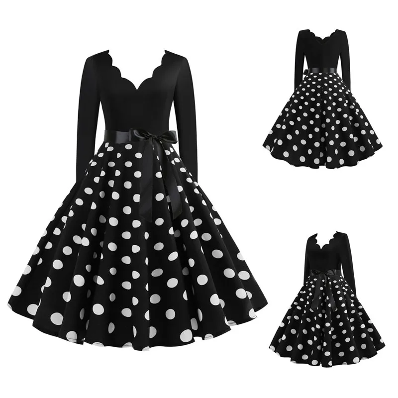 3XL винтажные зимние платья с принтом, женские сексуальные платья с длинным рукавом и v-образным вырезом, элегантные вечерние платья на год, большие размеры, черные платья - Цвет: JY14645