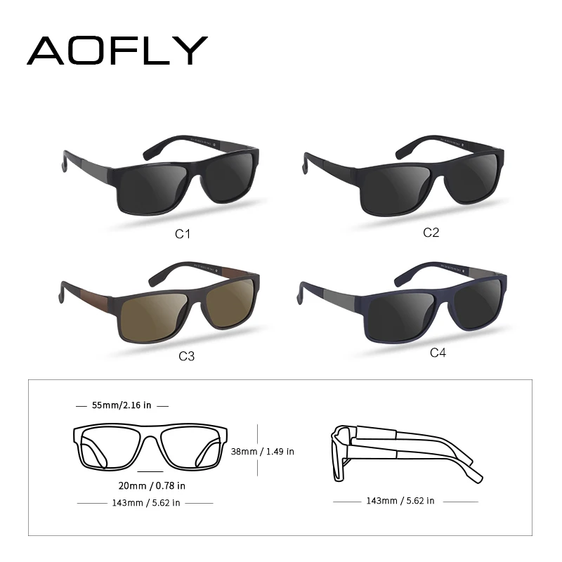 AOFLY брендовые дизайнерские солнцезащитные очки для мужчин, поляризационные, прямоугольной формы TR90, оправа UV400, очки для рыбалки, мужские солнцезащитные очки для вождения