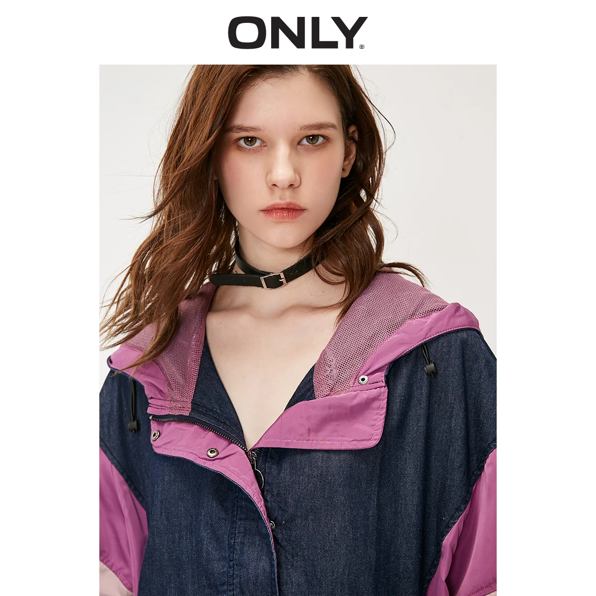 low cost ONLY Autumn Winter Women's Loose Fit Contrasting Splice Hooded Denim Jacket 119154511