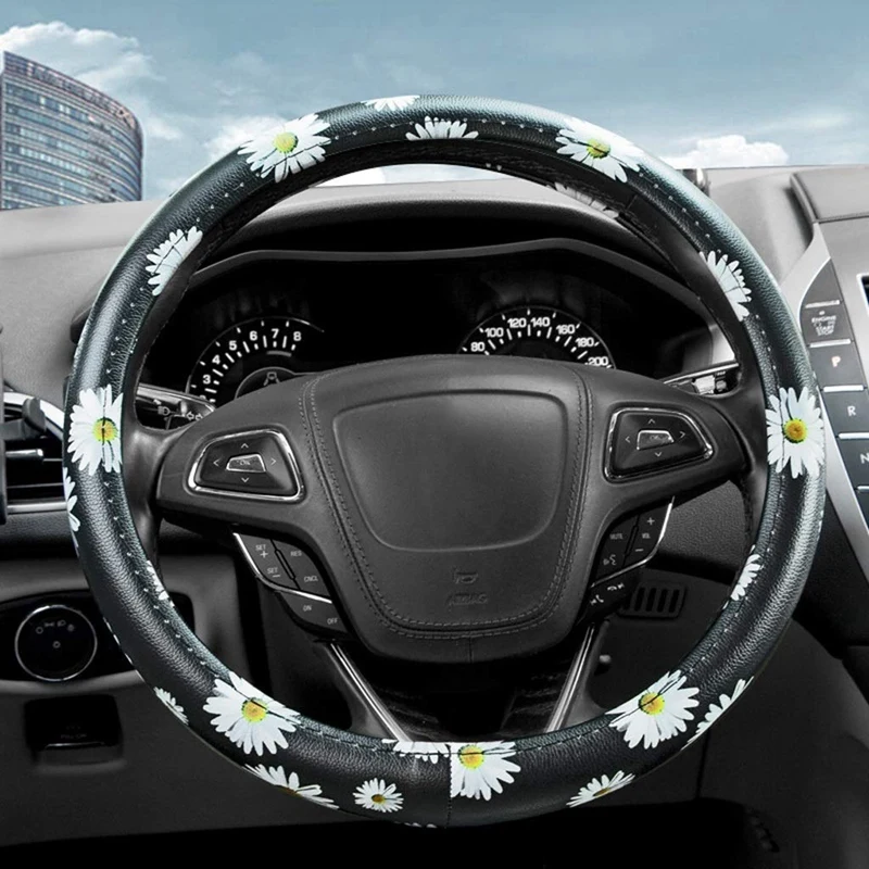 Автомобильная Маргаритка Подсолнух, Автомобильная крышка рулевого колеса, нескользящая универсальная, автомобильная ручка, чехлы для руля, Дамская мода для универсальных 1
