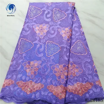 

BEAUTIFICAL african voile lace fabric wtih stones Latest design embroidery cotton dry lace fabric for dess 5yards ML2R185