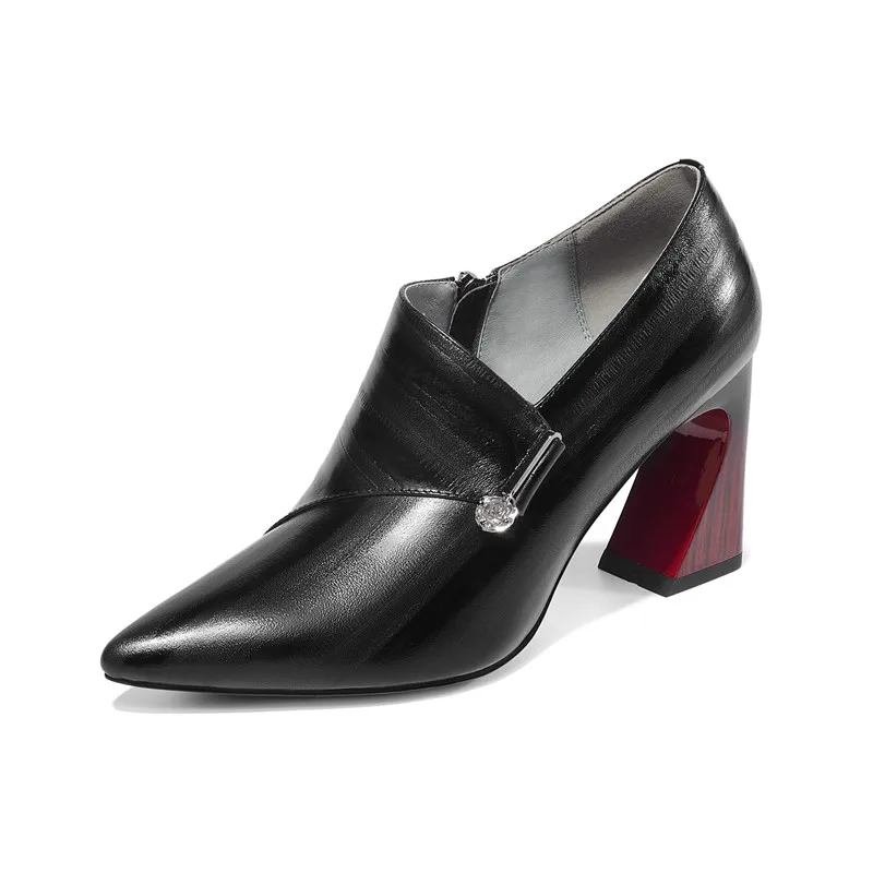MORAZORA/ г., весенне-осенние женские туфли-лодочки модные женские туфли на высоком каблуке с острым носком модельные женские туфли из натуральной кожи - Цвет: Черный