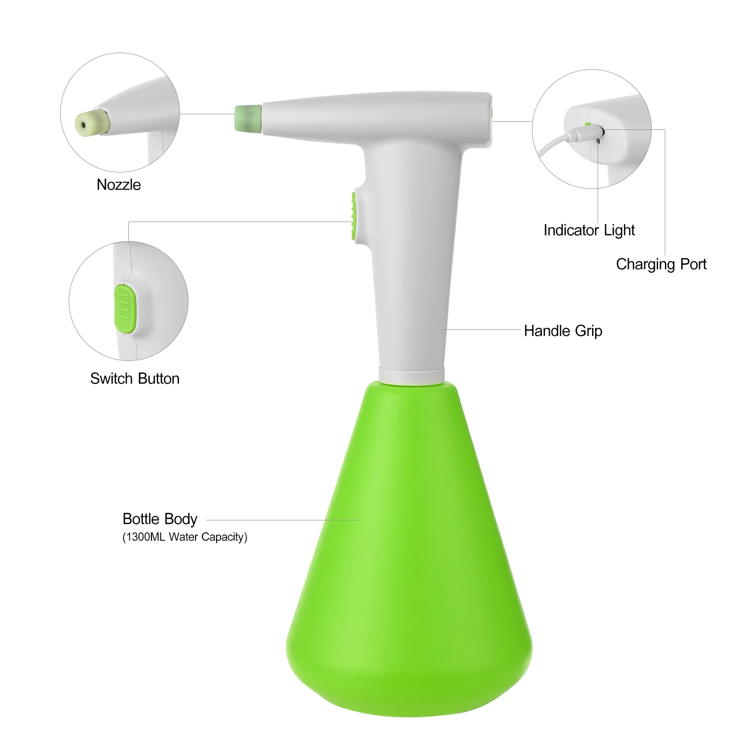 1300ML Electric Sprayer For Alcohol Water Rechargeable Garden Watering Sprinkling Can for Home Cleaning Gardening Watering