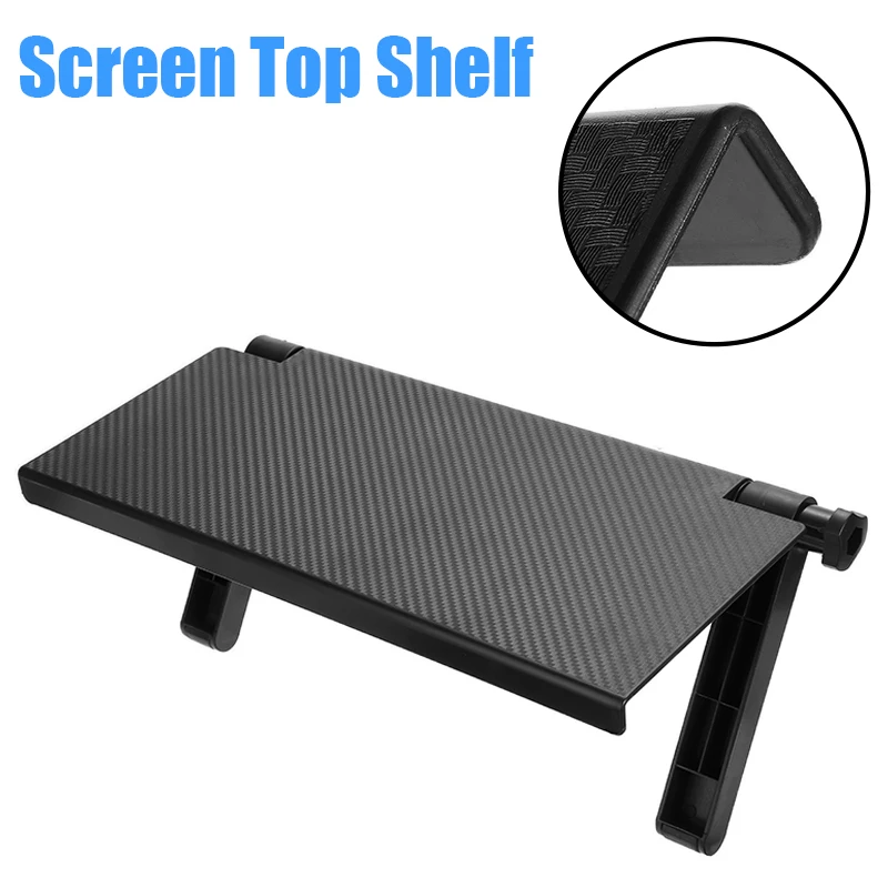 Office Supplies Desktop Screen TV Caddy Screen TOP Shelf Storage Folding Bracket Adjustable Display Shelf Rack Black