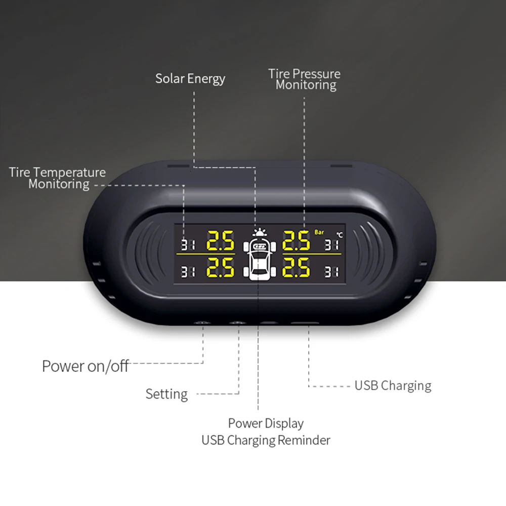 Автомобильный Солнечный монитор давления в шинах Система TPMS Солнечная зарядка через usb ЖК-дисплей Цифровой температурный монитор с 4 датчиками