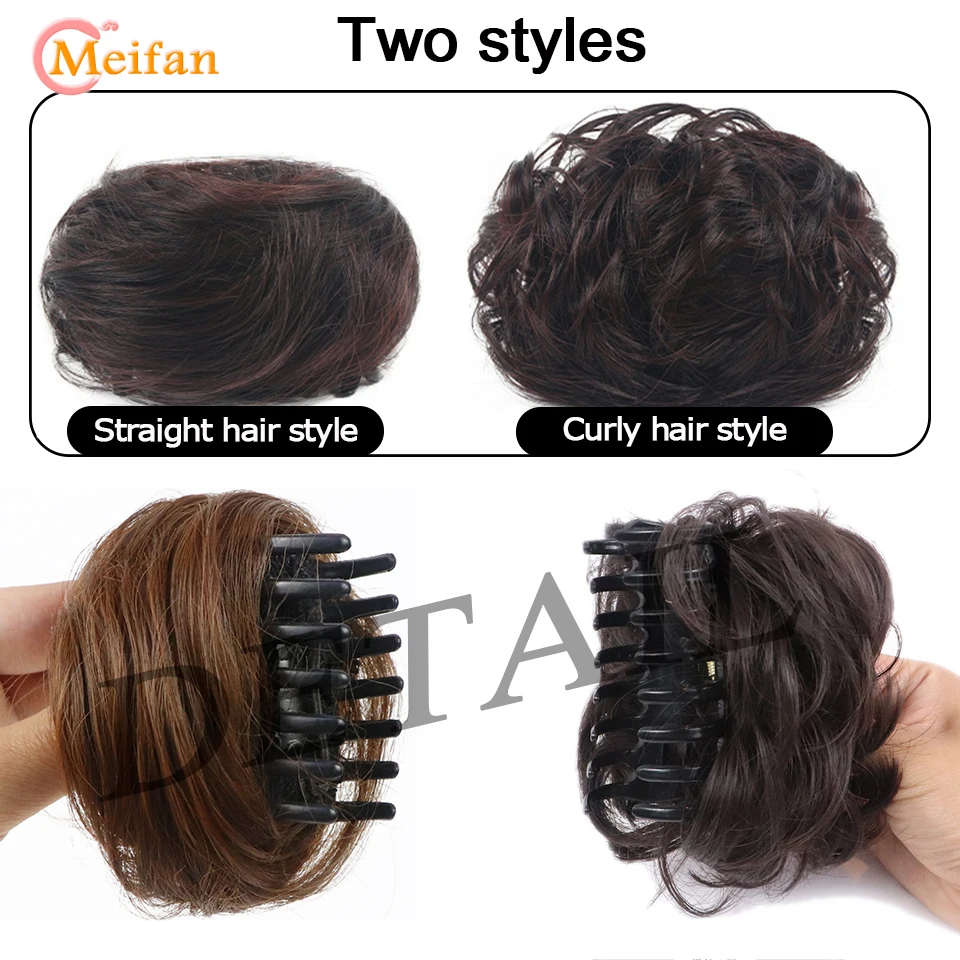 MEIFAN 합성 클로 Chignon 머리 활 작은 머리 롤빵 도넛 지저분한 Scrunchies 여성용 포니 테일 확장 감싸기