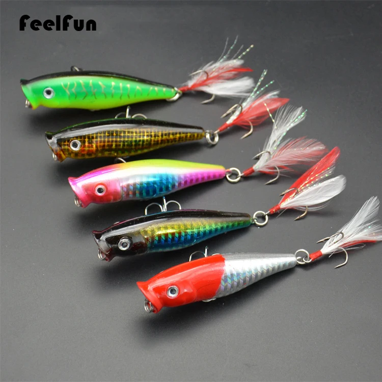 

FeelFun 2019 New Popper Fishing Lure 75mm 8g Hard Artificial Bait with 2 Treble Hooks Fishing Wobblers Crankbait Pesca Iscas