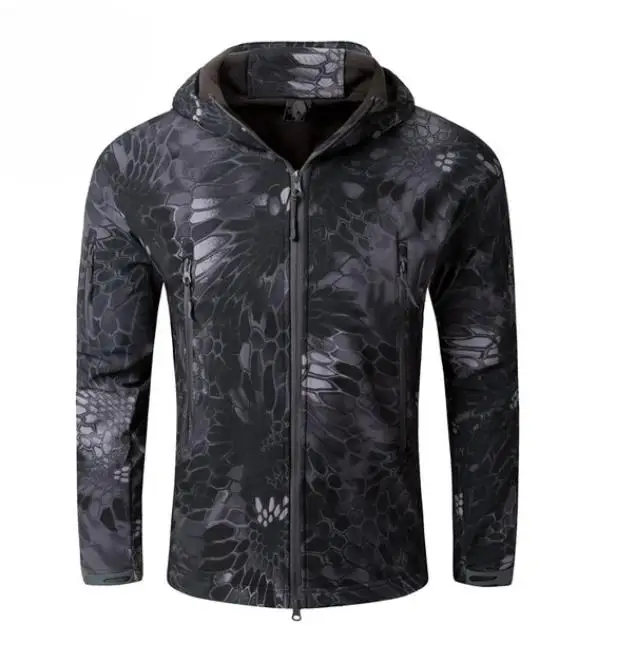 Men Woodland Digital Camouflage Jackets Outdoor Waterproof Windproof Coats Military Warm Fleece Tactical Softshell Jacket - Цвет: Python