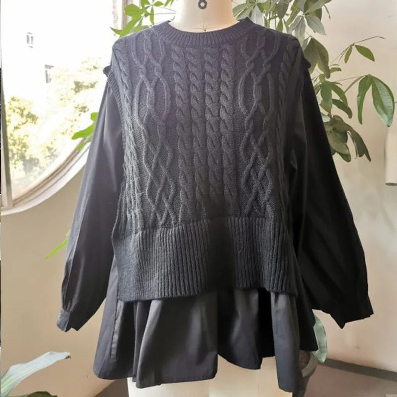 Autumn Vest Stitching Shirt Fake Two-piece