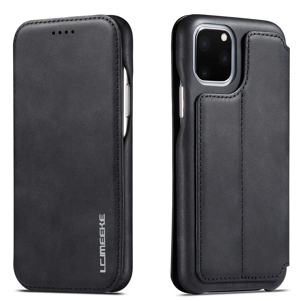 Черный LCHULLE флип чехол бумажник сумка телефонные чехлы для IPhone X XS XR 11 Pro Max 6 6S 7 8 Plus держатель для карт Магнитный чехол - Цвет: Черный