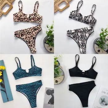 

Women 2020 Sexy Snake Leopard Print Swimsuit Micro High Waist Bikini Set