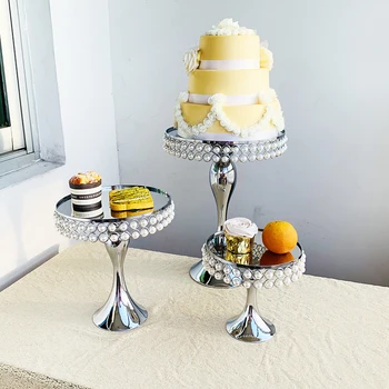 

3Pcs Pearl Mirror Gold & Silver Cake Stands Cupcake Tray