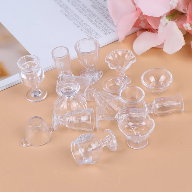 17Pcs/Set 1:12 Dollhouse  Mini Transparent DIY Pretend Play Kitchenware Toy Drink Cups Dish Tableware Miniatures 4