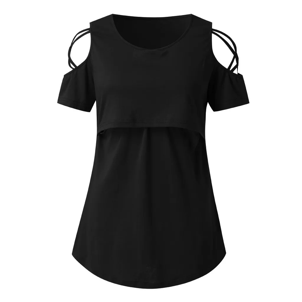 maternity clothes Women Breastfeeding Nursing Tops Short Sleeve Strappy Cold Shoulder T Shirts ropa premama embarazadas