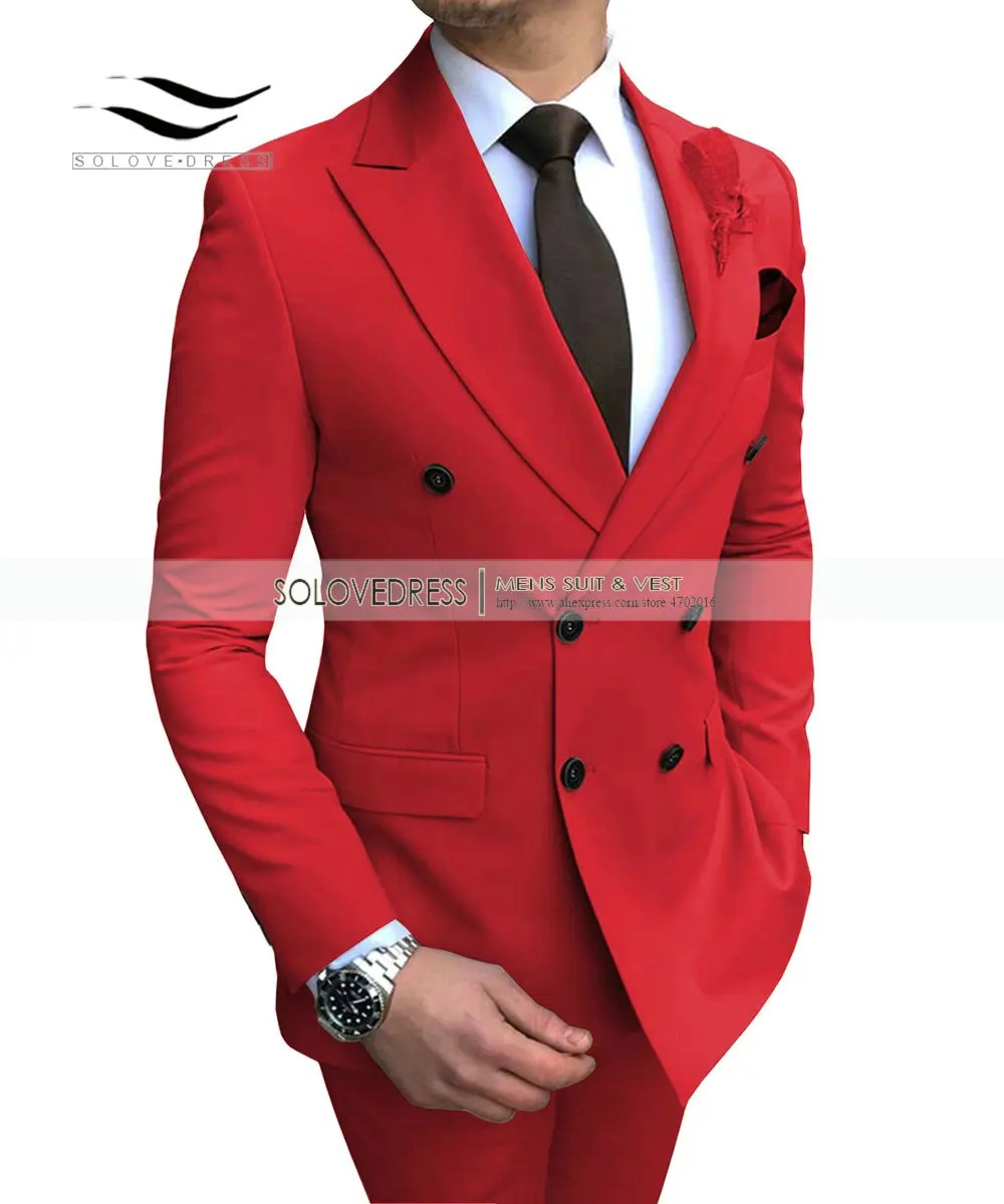 Solovedress мужской однотонный Костюм Премиум Свадебные смокинги Slim Fit 2 шт. Выпускной Блейзер жилет под смокинг и брюки бордовый двубортный