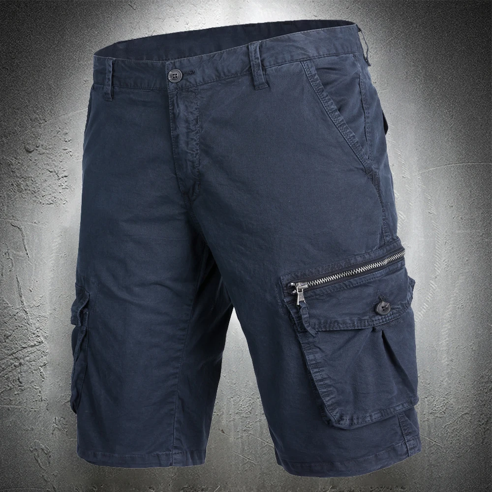 Pantalones Cortos de algodón para hombre, Bermudas masculinas informales, a la moda, con múltiples bolsillos, de verano