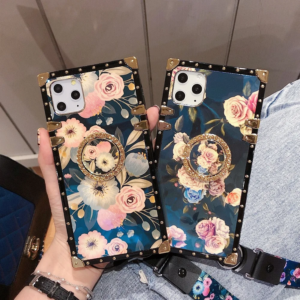 For Samsung Note10 Plus Note9 8 S10 Plus S10e S8 S9 A70 A50 A20 A30 M30 M20 Case Square Diamond Stand Blue Ray Rose Flower Cover (5)