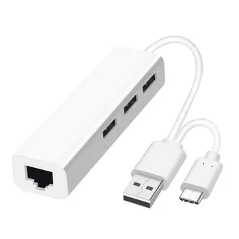 

USB Ethernet with 3 Port HUB USB 2.0+Type-C RJ45 Lan Network Card USB to Ethernet Adapter for Mac iOS Android USB 2.0 Type-C HUB