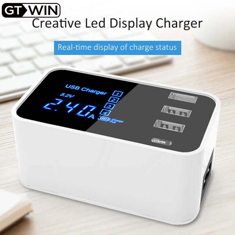 

GTWIN Quick Charge Type C USB Charger HUB Led Display Mobile Phone Charger USB Adapter EU US UK Plug For iPhone Samsung Xiaomi