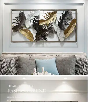 

American Luxury Wrought Iron Feather Wall Sticker Mural Decoration Home Livingroom Sofa Background Wall Hanging Pendant Crafts