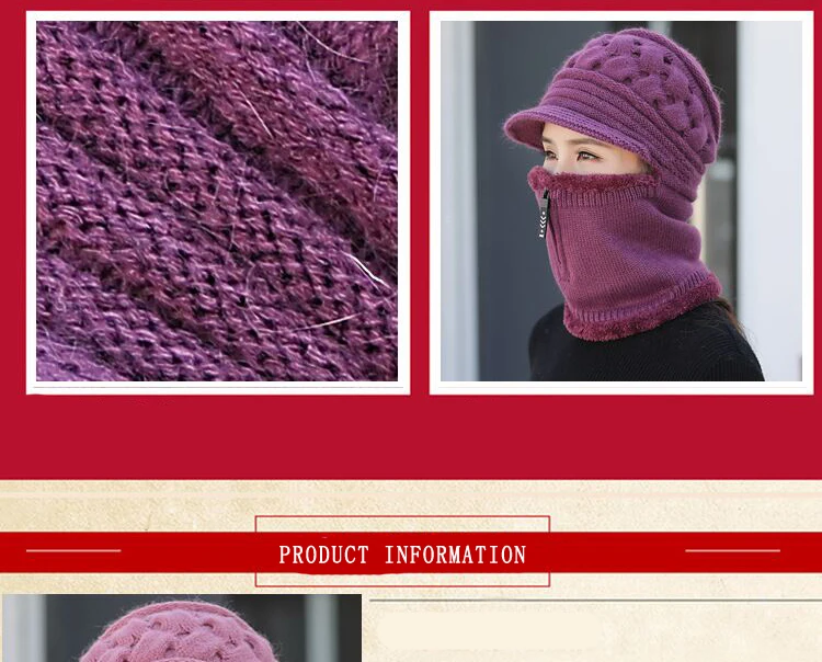 Новинка, брендовые шапки бини, женские вязаные шапки Skullies, нагрудник, маска для сиамских женщин, зимние Бархатные толстые теплые вязаные шапки с кроличьим мехом на молнии