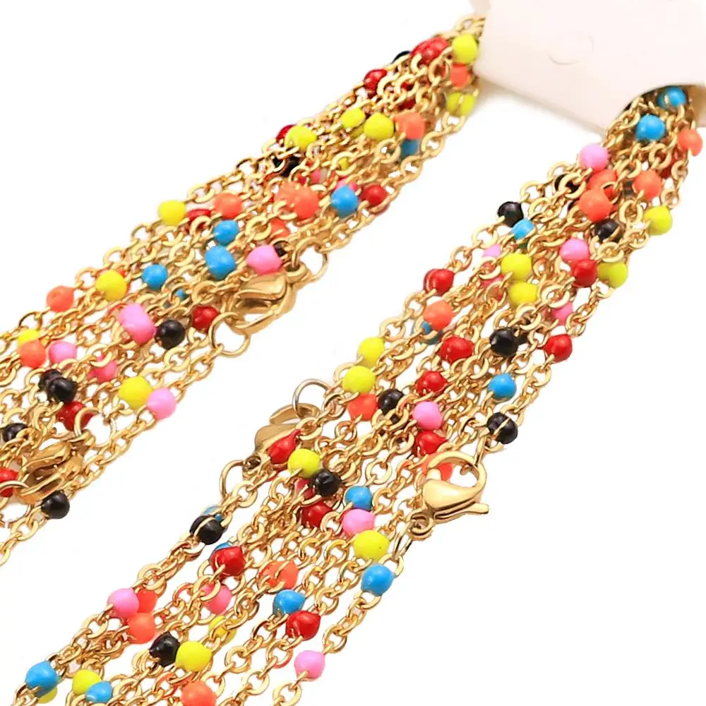 

10pcs/lot width 2mm Stainless Steel Necklace Mix Enamel Satellite Beaded Cable Ball Chain DIY Jewelry Findings Making Materials