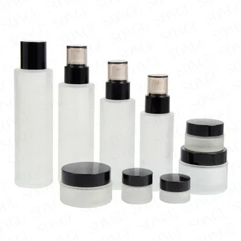 

100ml Empty Frosted Glass Bottle with stopper Sprayer or Lotion Pump Perfume Refillable Bottle Cosmetic Toner Lotion Pump Vial