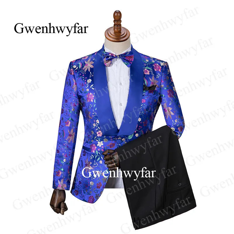 picture color Gwenhwyfar индивидуальный заказ Роскошные фиолетовые смокинги двубортный ЖАККАРДОВЫЕ мужские костюмы Groomsmen костюм Homme Terno Slim Fit 2 шт - Цвет: picture color