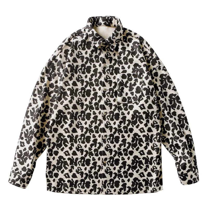 Темно-икона, леопардовые рубашки с отложным воротником, мужские осенние модные повседневные блузки с длинным рукавом, мужские рубашки