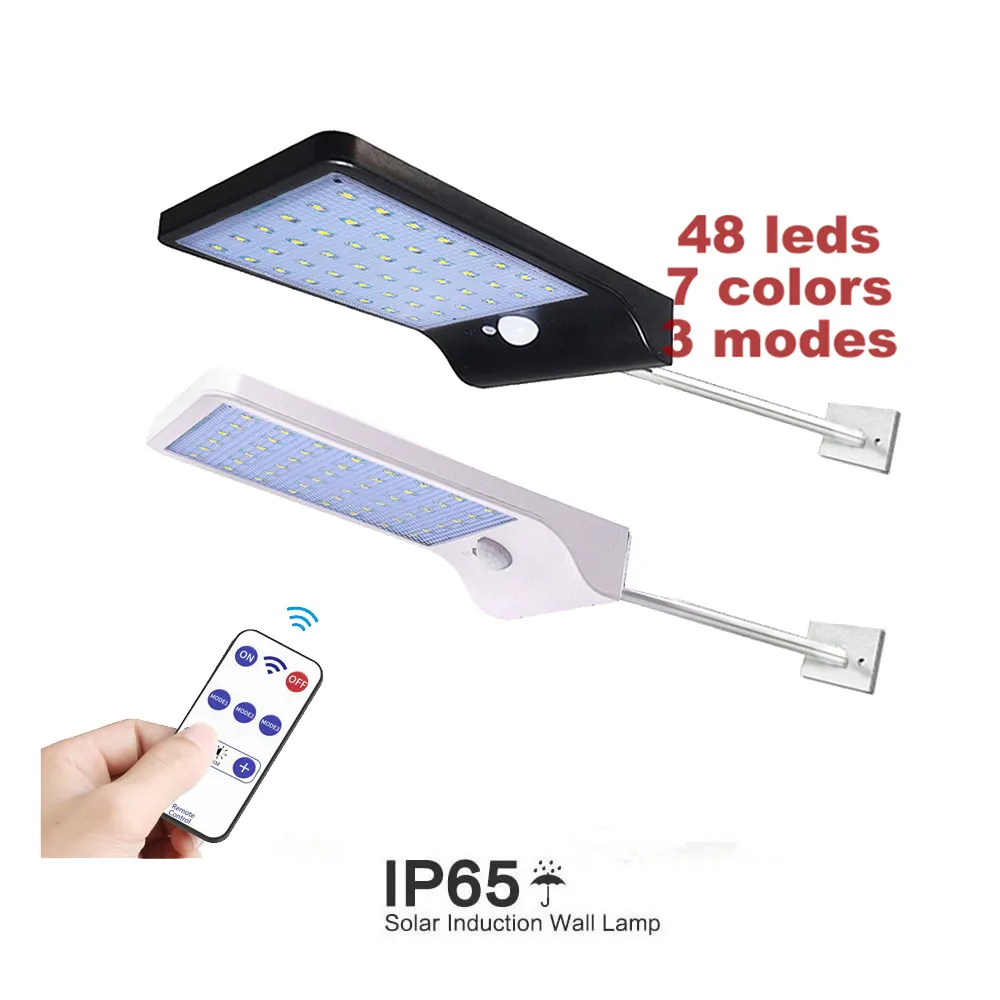 

remote 48/36 led solar street light Solar Light Three Modes Black White Waterproof Outdoor Garden Wall Fence security new