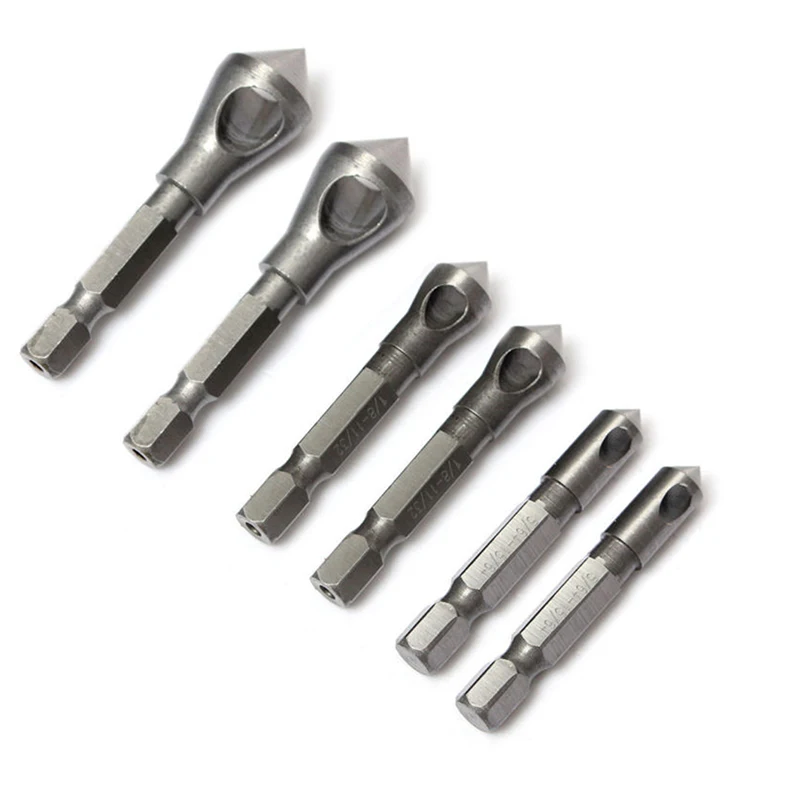 

6pcs HSS Countersink Deburring Drills High Speed Steel Deburring Drilling Bits Wood Chamfer Cutting Tools