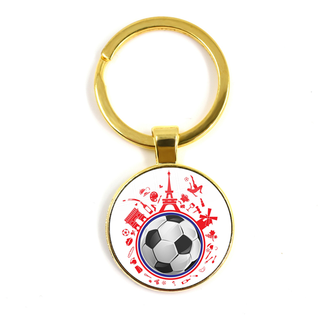 Football Team Emblem Keychain France Flag and Football Logo Key Ring Jewelry European Football Funs Cool Men Gift