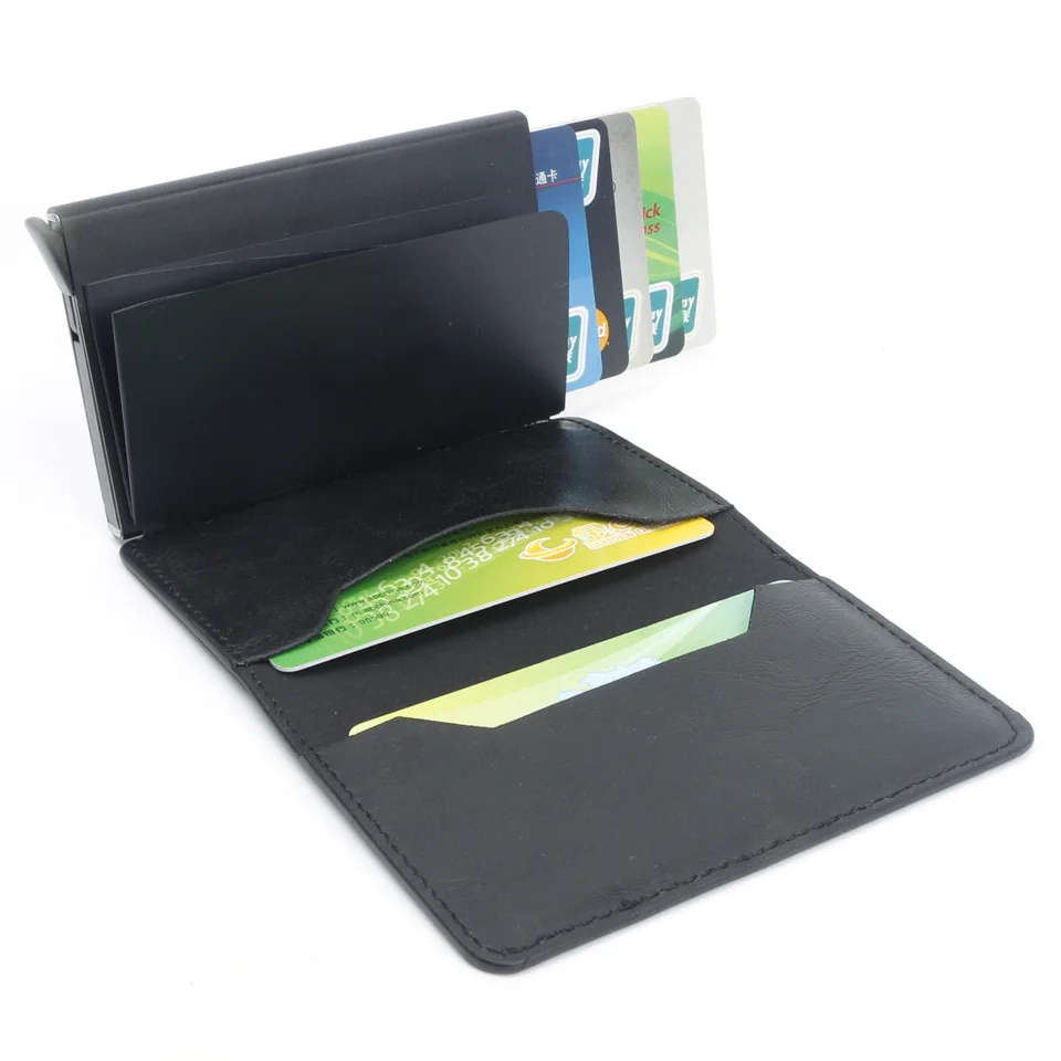 Foreign trade aluminum alloy card box carbon fiber pattern men and women PU automatic RFID credit card Holder AliExpress WISH explosion models