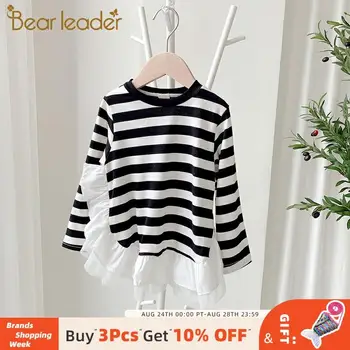 

Bear Leader Children Autumn Long Sleeve Casual T-Shirts New Fashion Kids Striped Ruffles Patchwork Tops Girl Sweet Clothing 2 6Y