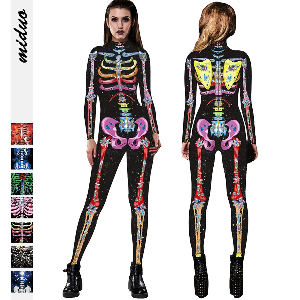 New Digital Printing Jumpsuit European American Cosplay Woman 3d Skull Pants Bodysuit Tight Fitting Halloween Costumes Clothes |