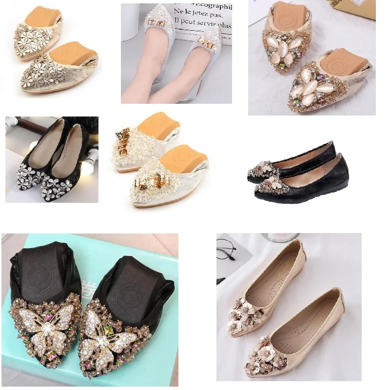 

Stock Clearence Crystal Woman Big Size Flat Shoes Elegant Comfortable Lady Fashion Rhinestone Women Soft Girl Shoes High quality