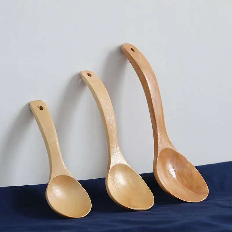 

3 Sizes Natural Wooden Spoon Eco-Friendly Dumpling Rice Spoon Fruit Salad Soup Scoop Tableware Kitchen Restaurant 1 PC