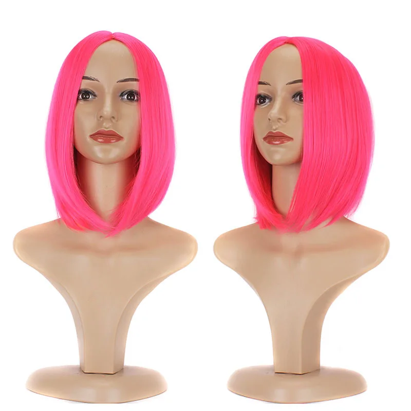 

Silk BOBO short hair pink buckle European and American face red holiday party cos wig
