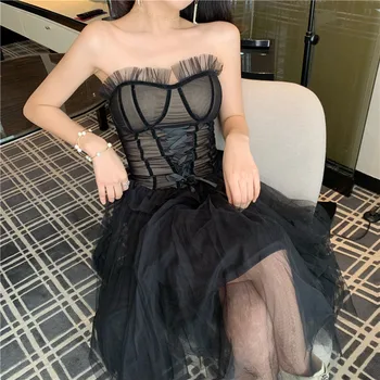 

Sexy Two Piece 2020 Spring New Clubwear Tube Top + High Waist Mesh Skirt 2 Pieces Sets Fashion Suit Women Nightclub Clothing