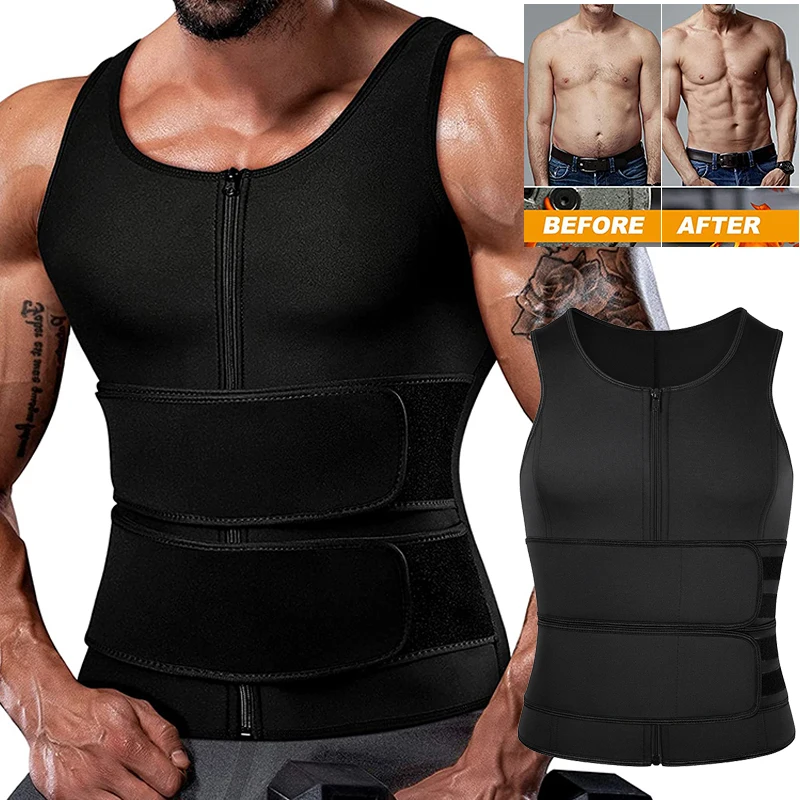 Sauna Vest for Men Neoprene Sauna Suit for Men Waist Trainer Vest Zipper Body Shaper Waist Trainer for Plus Size Men