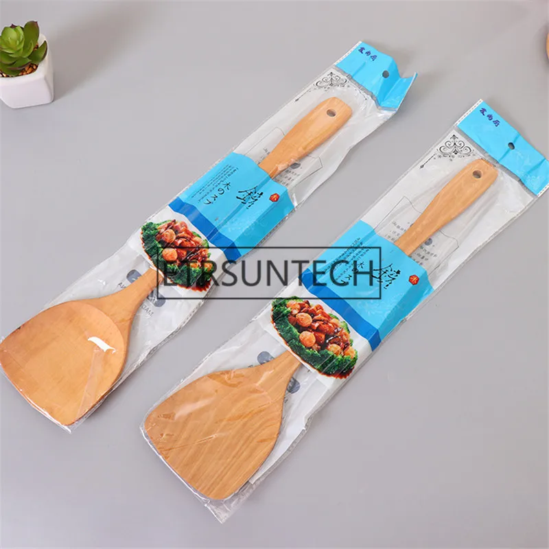100Pcs Wooden shovel Handmade Kitchen Tableware Cooking Utensils Dinner Food Non Stick Wok Shovels Supplies Eco Friendly