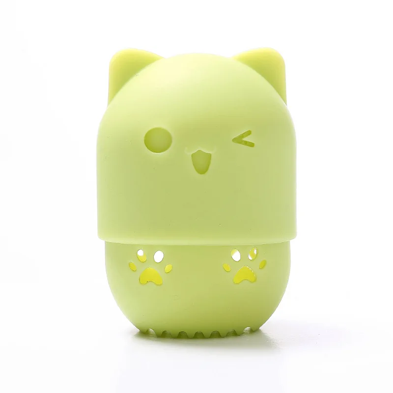 Green Kitten Beauty Powder Puff Blender Holder Sponge Makeup Egg Drying Case Portable Soft Silicone Cosmetic Blender Sponge Box Holder - Цвет: Green