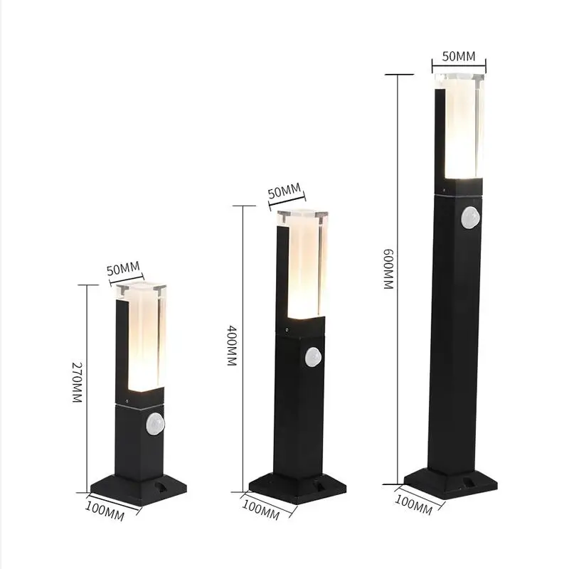 60CM With Motion Sensor LED Garden Lawn Lamp Modern Aluminum Pillar Light Outdoor Courtyard Villa Landscape Lawn Bollards Light 4